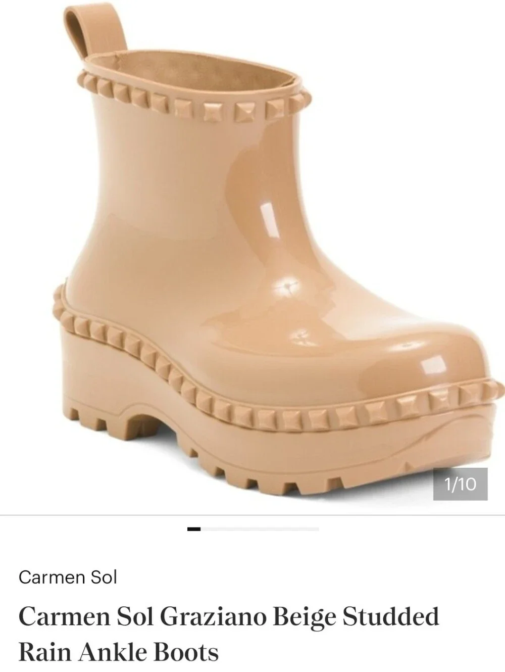 Carmen Sol Beige Studded Rain Ankle Chunky Boots